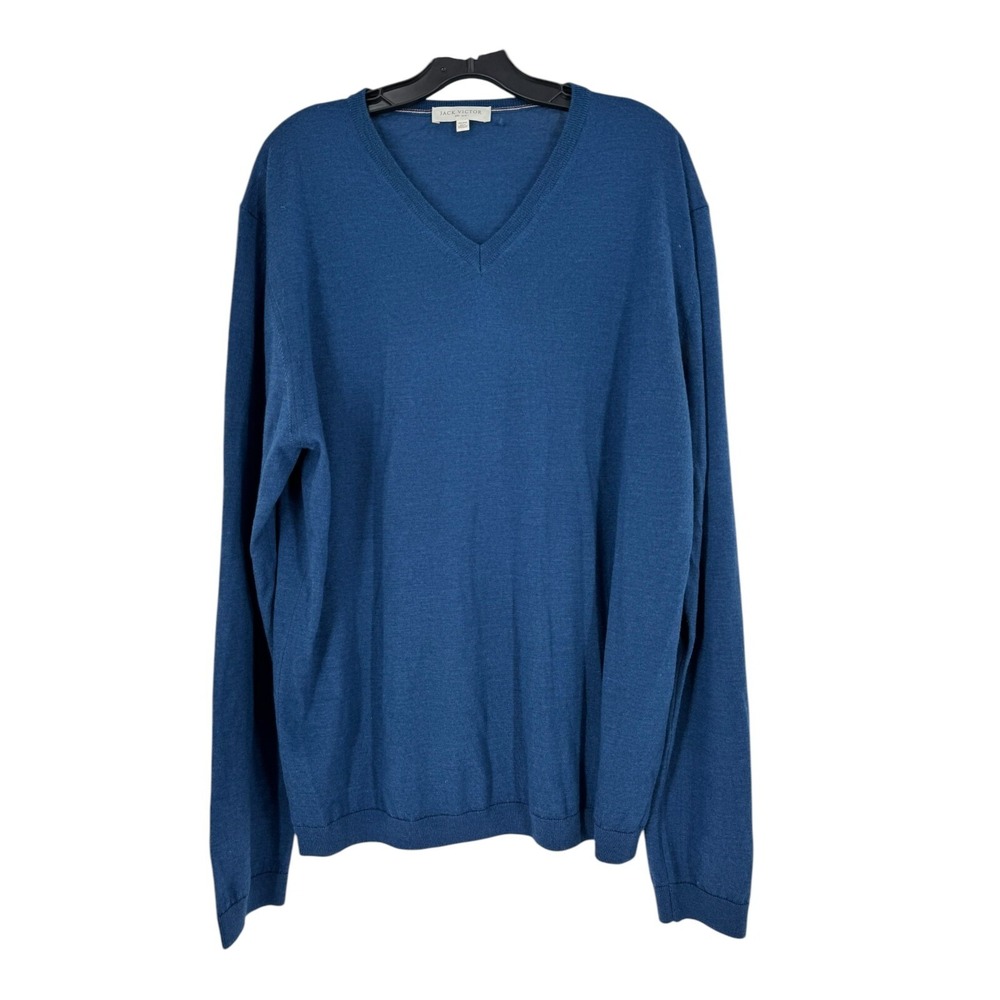 Jack Victor Men's Blue Knitted V-Neck Wool Blend Pullover Sweater Size 2XL READ